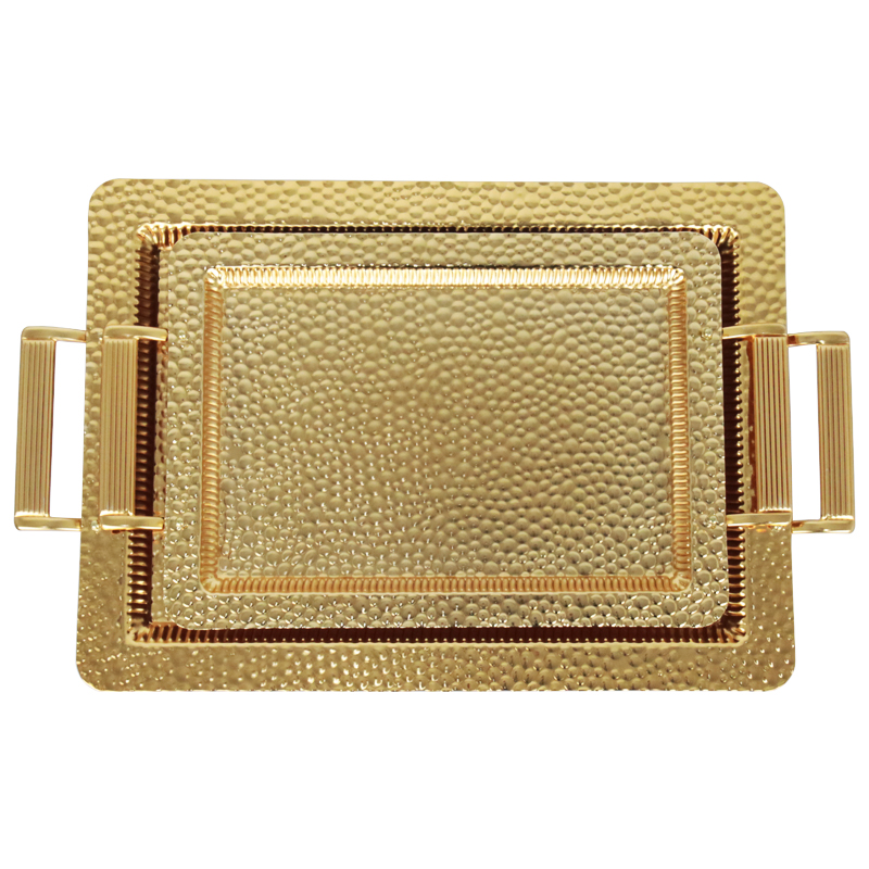 SET 2 PLATEAUX DECO METAL RECTANGULAIRE 44X33 CM / 35 X 26 CM MODELE OR 