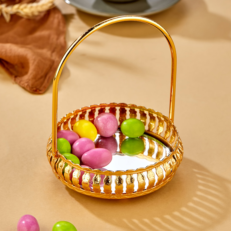 MINI PLATEAU DECO METAL 10 CM AVEC POIGNEE MODELE OR