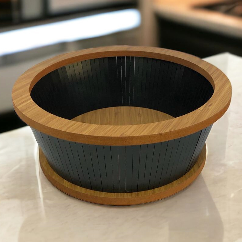 PANIER A PAIN BOIS ROND 26X9 CM MIX BEIGE/NOIR/MARRON