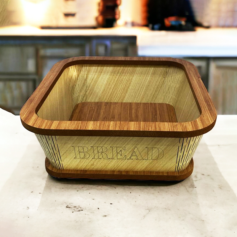 PANIER A PAIN BOIS CARRE  23X23X9 CM MIX BEIGE/NOIR/MARRON