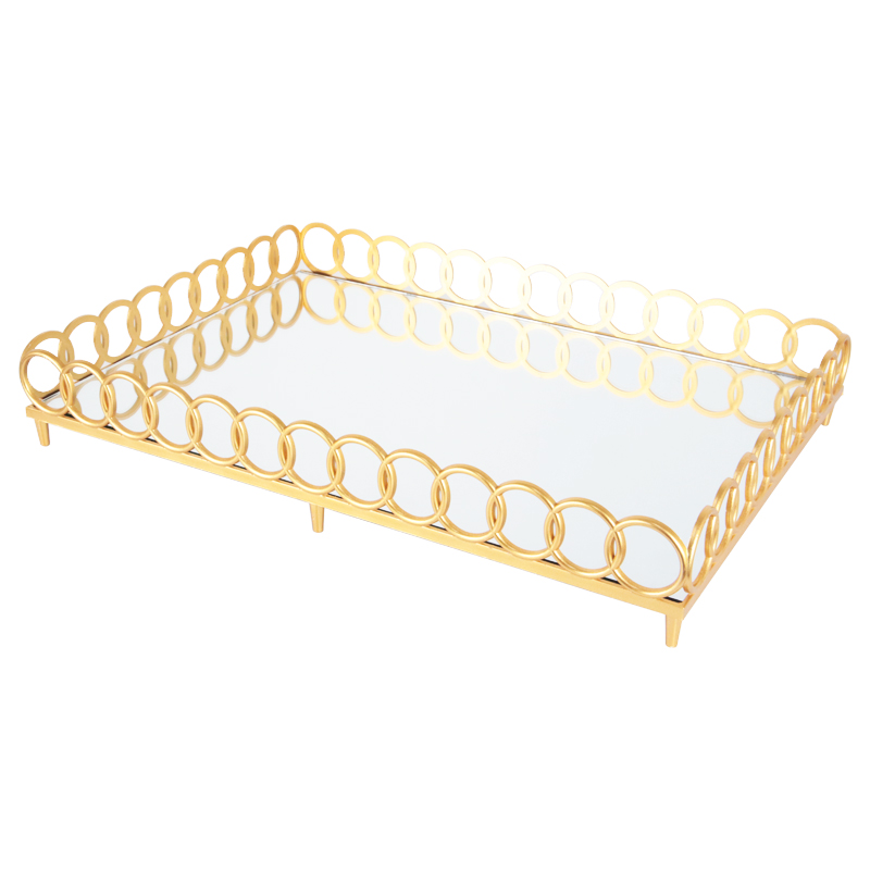 PLATEAU DECO ECO PLASTIQUE AVEC MIRROIR 40X27 CM MODELE OR