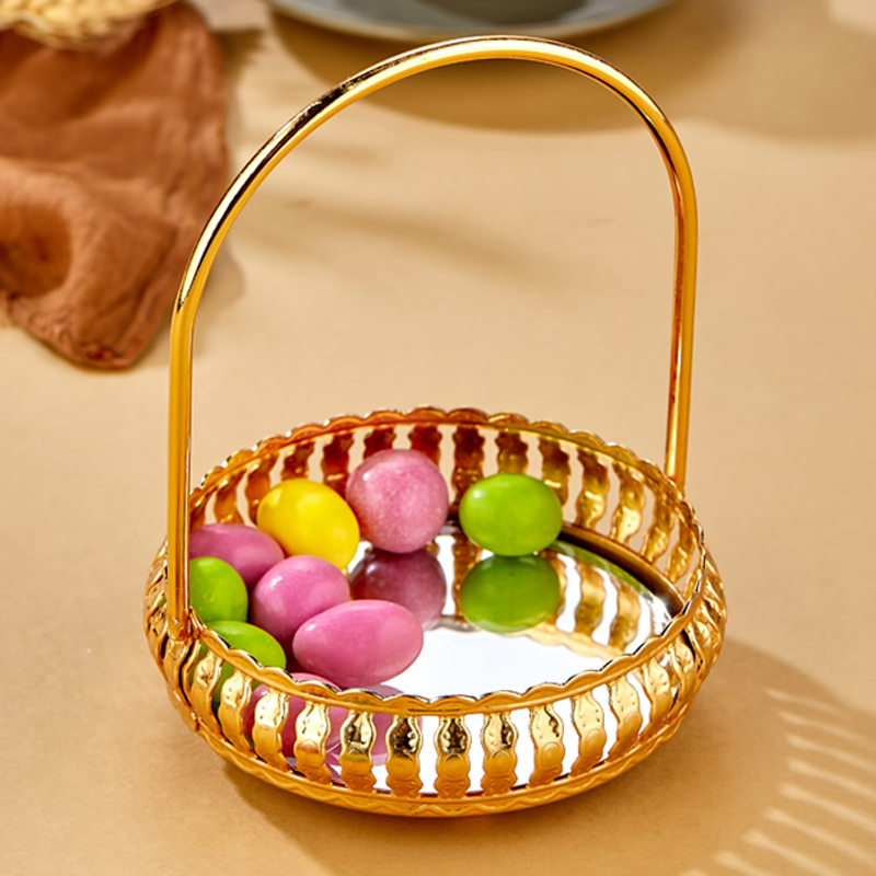 PLATEAU DECO METAL 12 CM AVEC POIGNEE MODELE OR