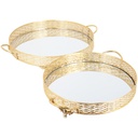 SET 2 PLATEAUX DECO METAL ROND AVEC POIGNEE. 30 CM / 35 CM MODELE OR