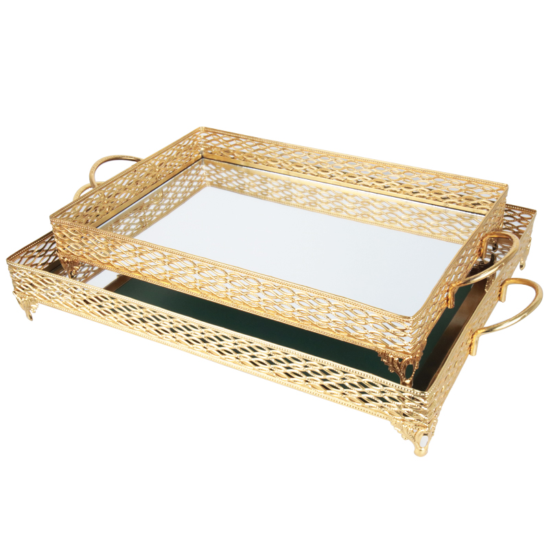 SET 2 PLATEAUX DECO METAL RECTANGULAIRE 37X24 / 43X31 CM MODELE OR