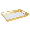 PLATEAU DECO PLASTIQUE ET MIRROIR 31X22 CM MODELE OR