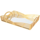 PLATEAU DECO PLASTIQUE ET MIRROIR 32X20 CM MODELE OR