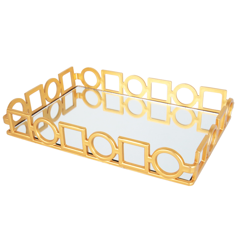 PLATEAU DECO PLASTIQUE ET MIRROIR 32X20 CM MODELE OR