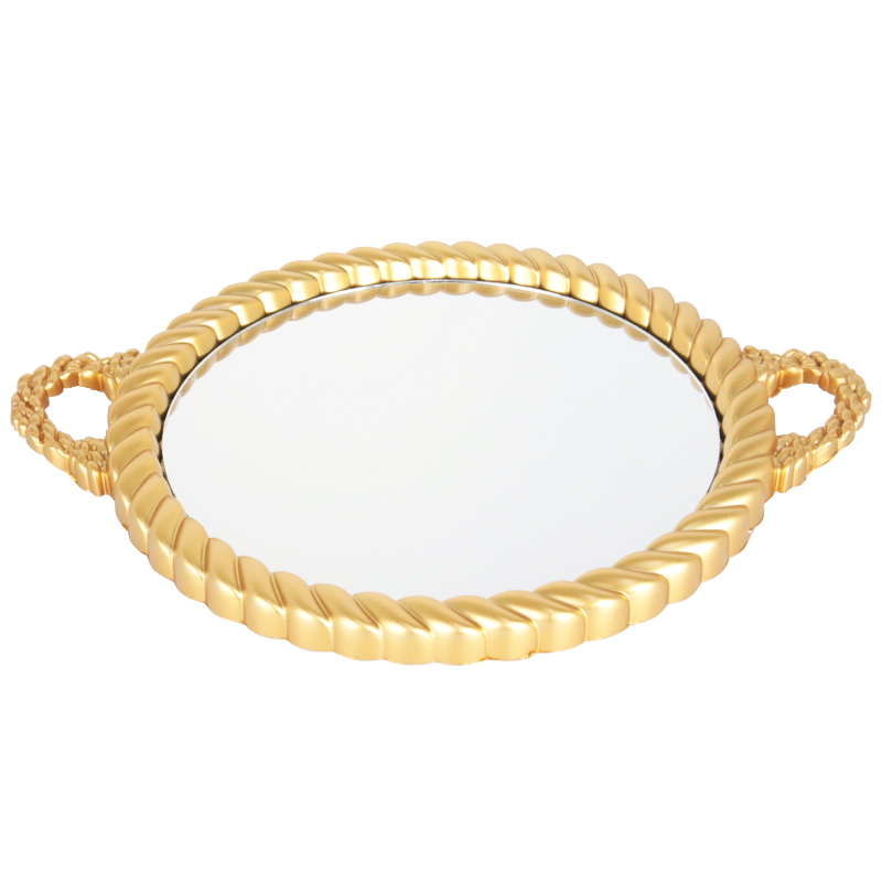 PLATEAU DECO PLASTIQUE ET MIRROIR 35 CM MODELE OR