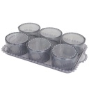 SET PETIT DEJEUNER : PLATEAU + 6 POTS EN CRYSTAL PLASTIQUE MAT 34X21X6 CM