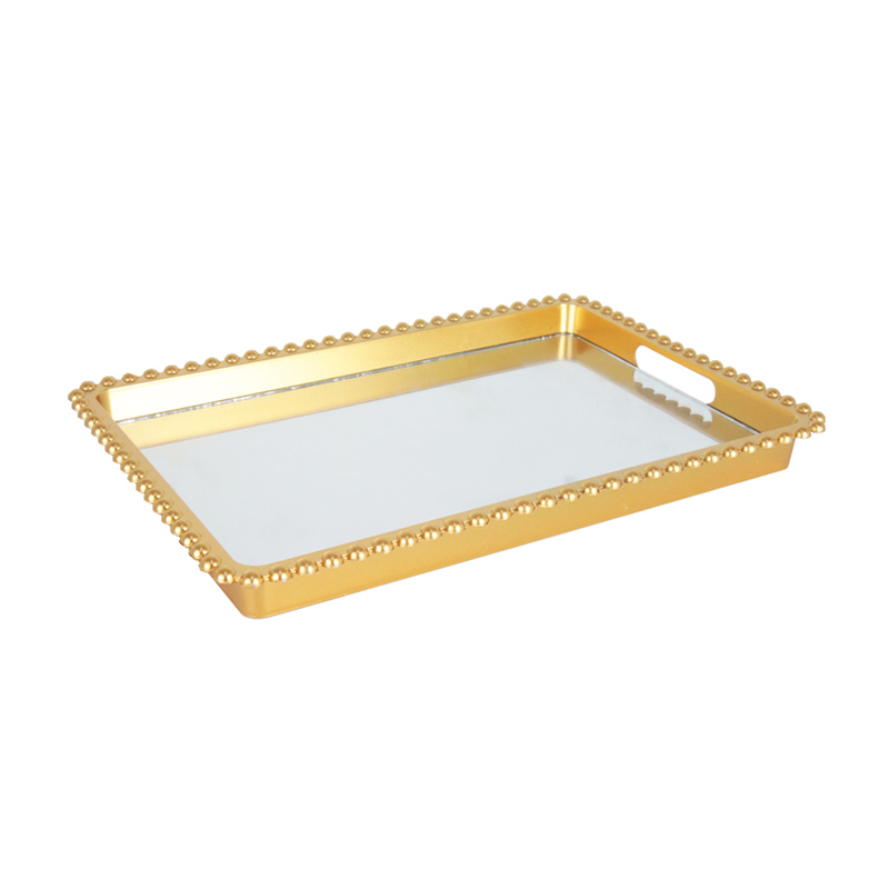 PLATEAU DECO PLASTIQUE ET MIRROIR 24X17 CM MODELE OR