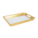PLATEAU DECO PLASTIQUE ET MIRROIR 24X17 CM MODELE OR