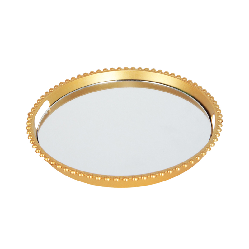 PLATEAU DECO PLASTIQUE ET MIRROIR 22 CM MODELE OR