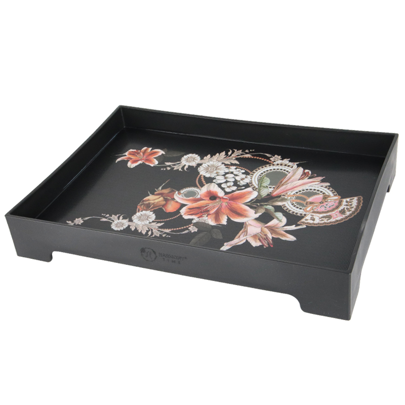 PLATEAU DECO LUXE AVEC PIEDS PLASTIQUE 31X22X5 CM MIX BLANC / NOIR