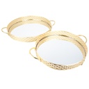 SET 2 PLATEAUX DECO METAL ROND AVEC POIGNEE. 30 CM / 35 CM MODELE OR