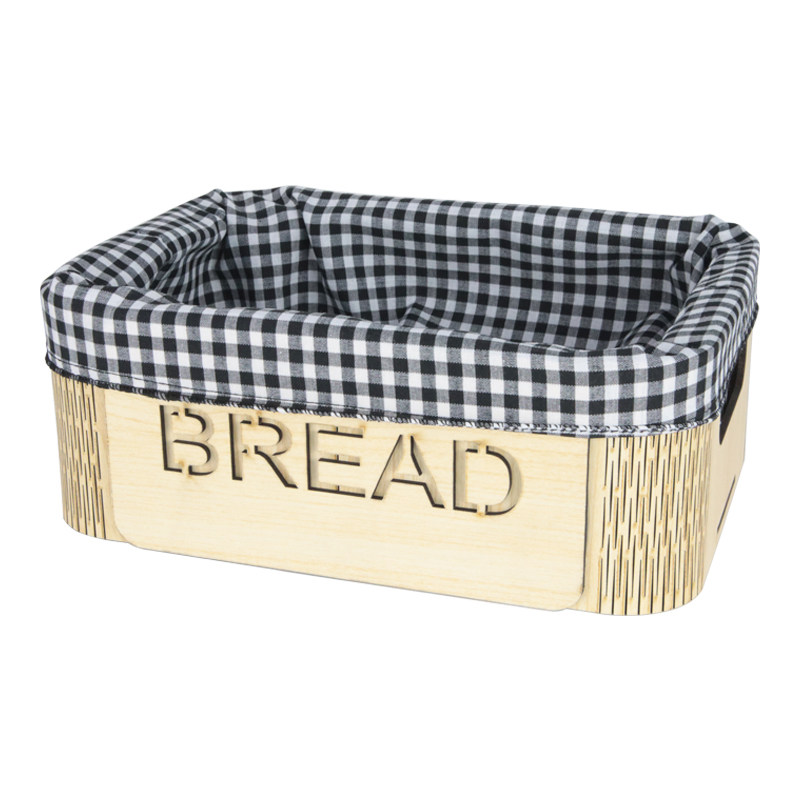 PANIER A PAIN BOIS AVEC TISSU RECTANGULAIRE 25X17X9 CM MIX BEIGE/NOIR/MARRON