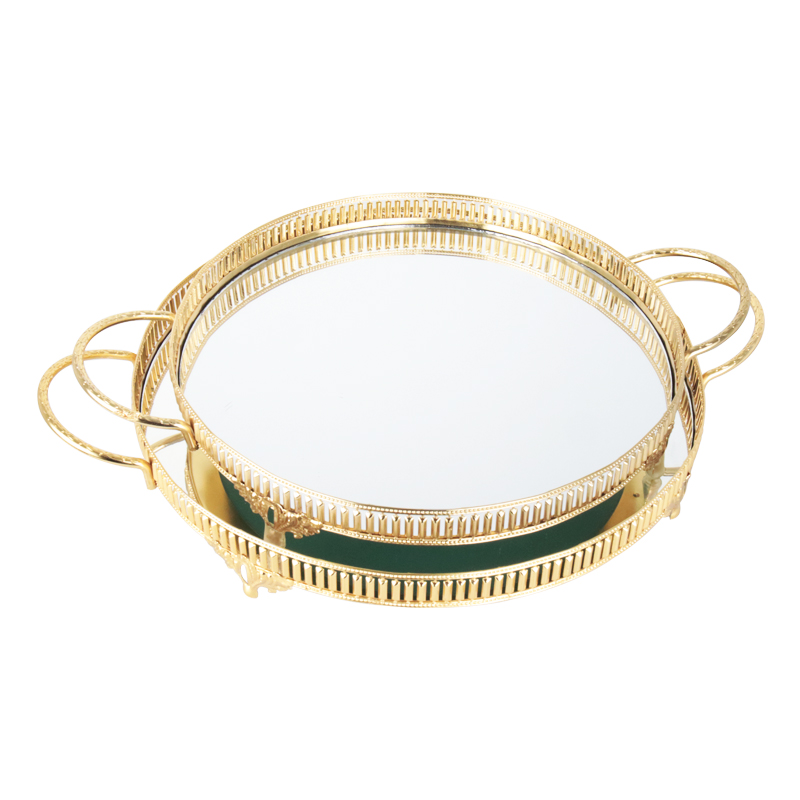 SET 2 PLATEAUX DECO METAL ROND 30 &amp; 35 CM MODELE OR