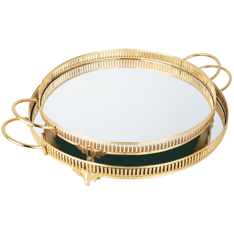 SET 2 PLATEAUX DECO METAL ROND 35 &amp; 40 CM MODELE OR