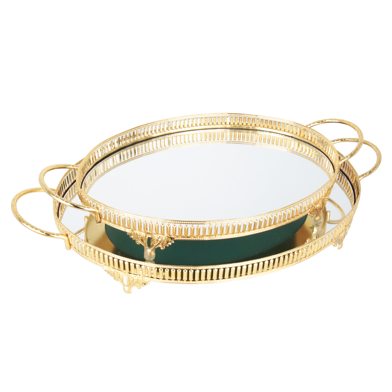 SET 2 PLATEAUX DECO METAL OVAL 35*26 &amp; 42*33 CM MODELE OR