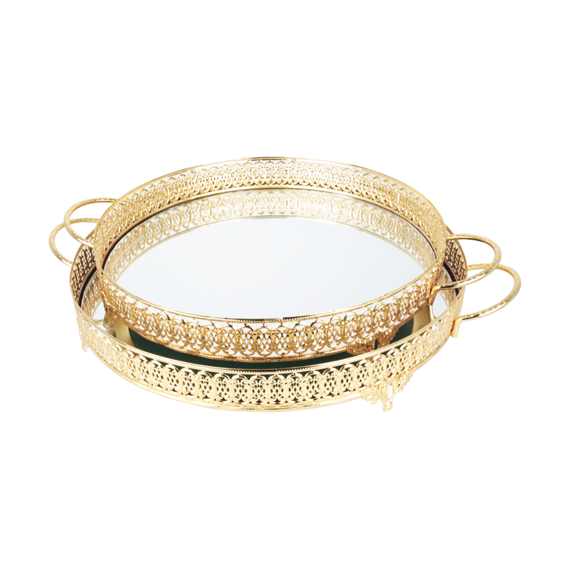 SET 2 PLATEAUX DECO METAL ROND 30 &amp; 35 CM MODELE OR