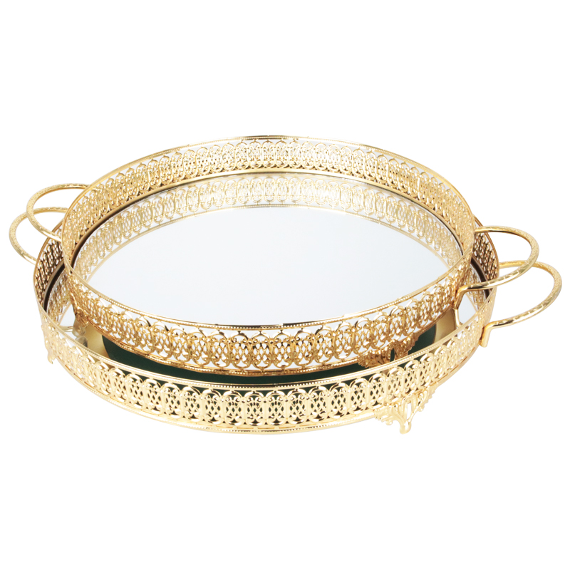 SET 2 PLATEAUX DECO METAL ROND 35 &amp; 40 CM MODELE OR