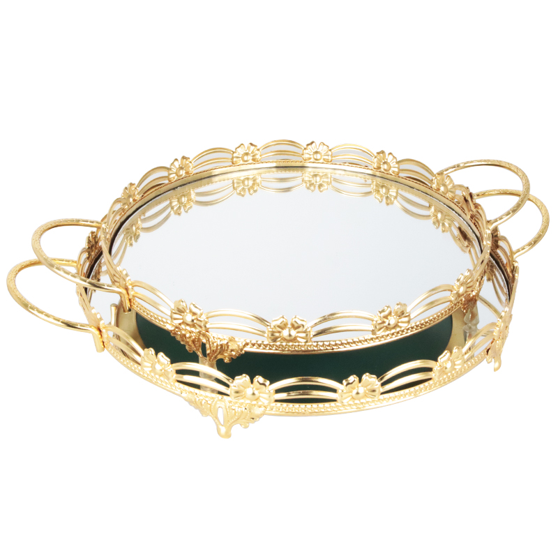 SET 2 PLATEAUX DECO METAL ROND 35 &amp; 40 CM MODELE OR