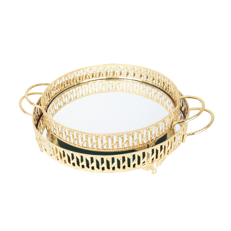 SET 2 PLATEAUX DECO METAL ROND 30 &amp; 35 CM MODELE OR