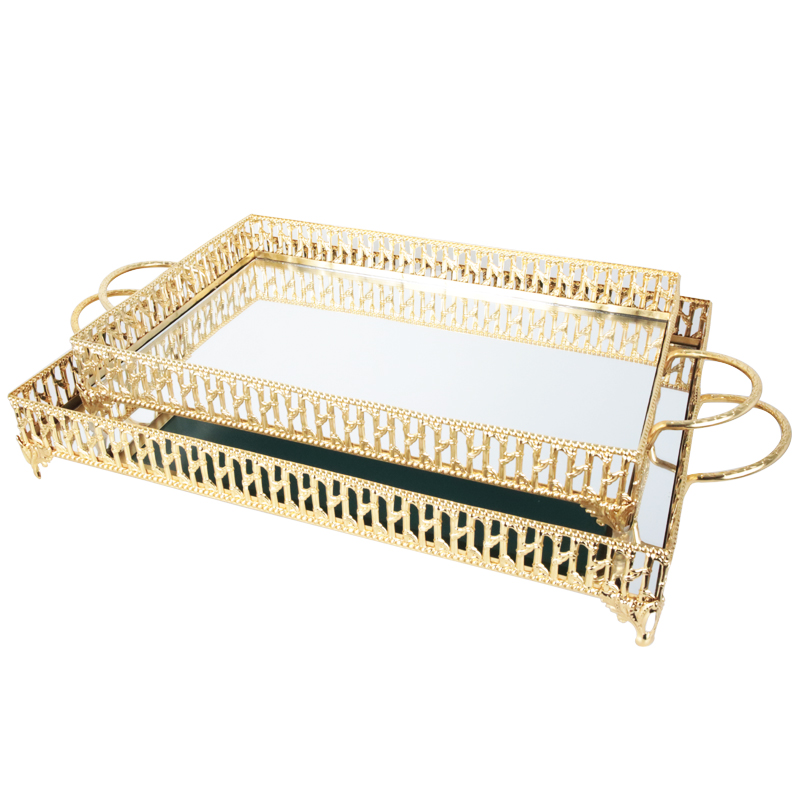 SET 2 PLATEAUX DECO METAL RECTANGULAIRE 37X24 / 43X31 CM MODELE OR