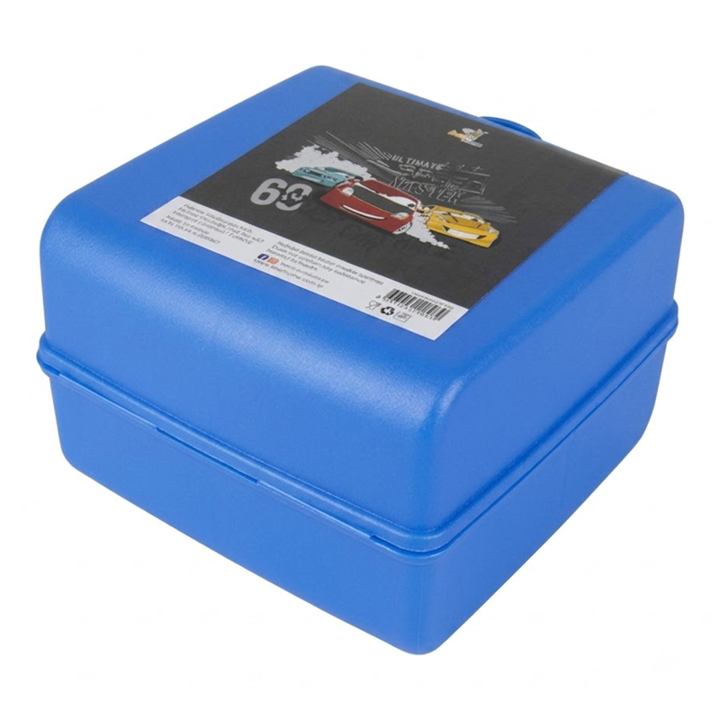BOITE A DEJEUNER ENFANT AVEC CUILLERE + FOURCHETTE 13X13X9 CM MIX BLEU / ROSE