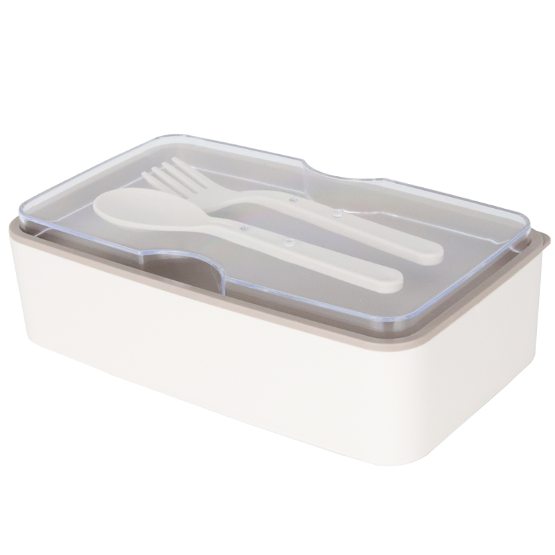 BOITE A DEJEUNER AVEC CUILLERE + FOURCHETTE 11X19X6 CM MIX BEIGE / MARRON
