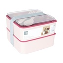 BOITE A DEJEUNER 2 NIVEAUX AVEC FOURCHETTE + CUILLERE 11X19X10,5 CM MIX ROSE/VIOLET