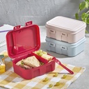 BOITE A DEJUNER 13X17X9 CM AVEC CUILLERE + FOURCHETTE MIX ROSE/BLEU/ROUGE/BEIGE