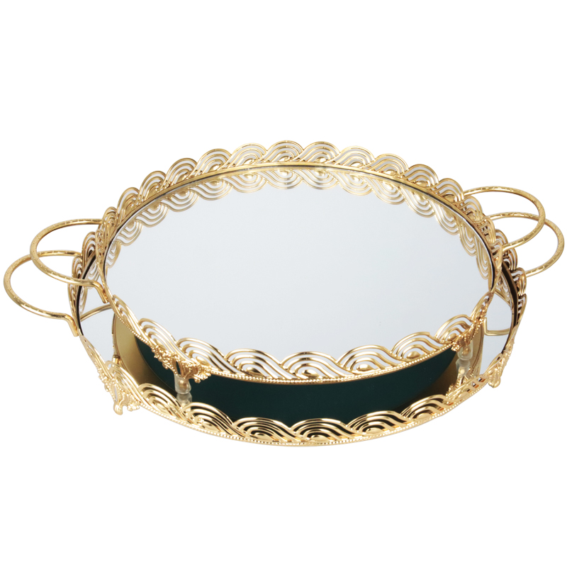 SET 2 PLATEAUX DECO METAL ROND 35 &amp; 40 CM MODELE OR