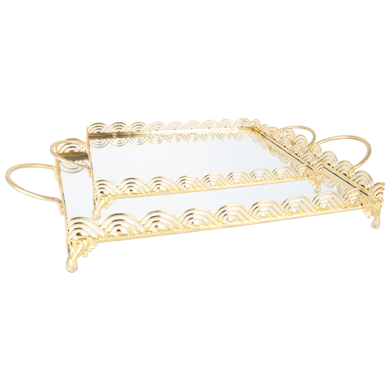 SET 2 PLATEAUX DECO METAL RECTANGULAIRE 37*25 &amp; 43*32 CM MODELE OR
