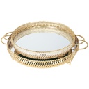 SET 2 PLATEAUX DECO METAL ROND 35 &amp; 40 CM MODELE OR
