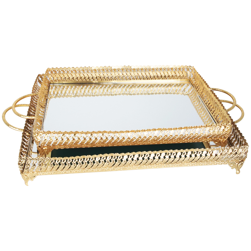 SET 2 PLATEAUX DECO METAL RECTANGULAIRE 37*25 &amp; 43*32 CM MODELE OR