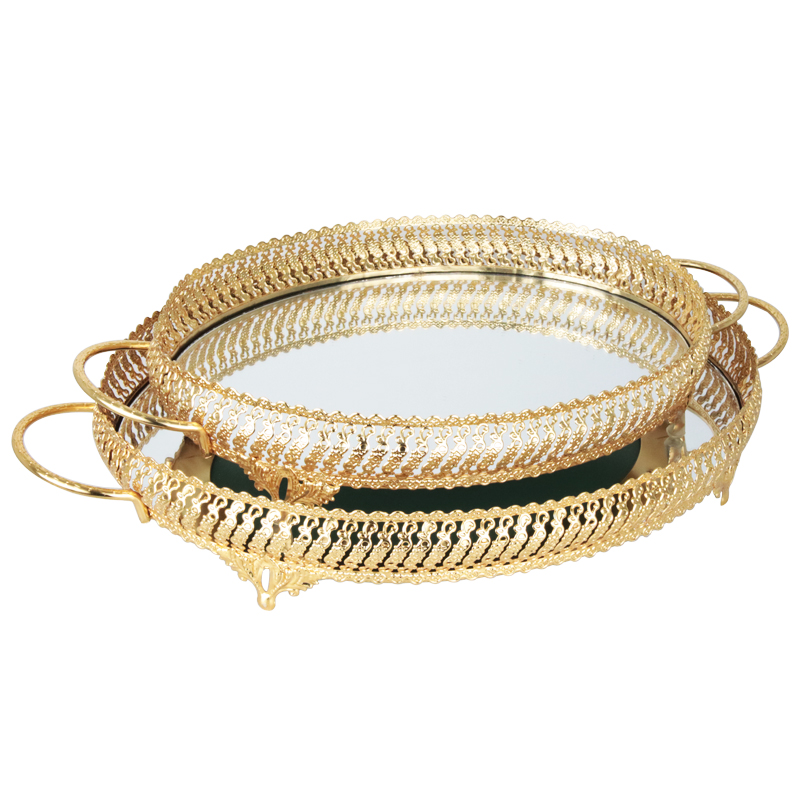 SET 2 PLATEAUX DECO METAL OVAL 35*26 &amp; 42*33 CM MODELE OR