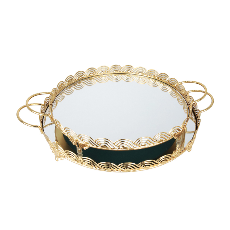 SET 2 PLATEAUX DECO METAL ROND 30 &amp; 35 CM MODELE OR