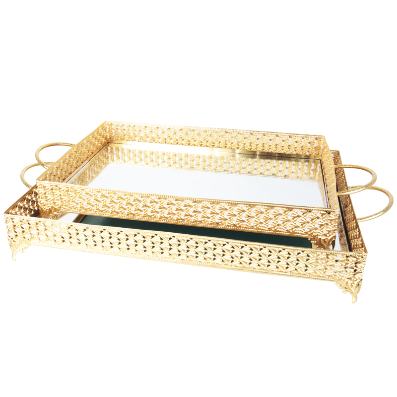 SET 2 PLATEAUX DECO METAL RECTANGULAIRE 37*25 &amp; 43*32 CM MODELE OR
