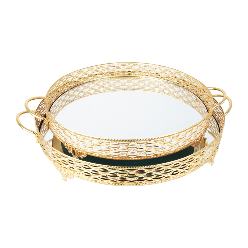 SET 2 PLATEAUX DECO METAL ROND 30 &amp; 35 CM MODELE OR