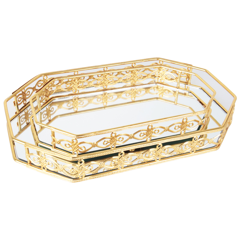 SET 2 PLATEAUX DECO METAL OCTOGONAL 31*18 &amp; 38*24 CM MODELE OR