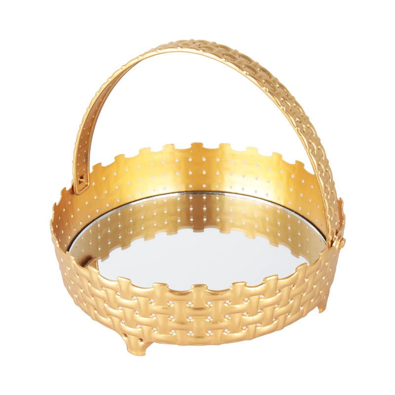 PANIER DECO PLASTIQUE AVEC MIRROIR MODELE OR 19X17 CM