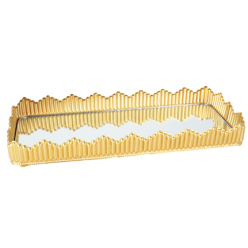 PLATEAU DECO METAL AVEC MIRROIR 41X14 CM MODELE OR