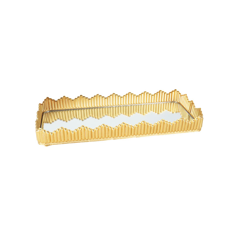PLATEAU DECO METAL AVEC MIRROIR 31X14 CM MODELE OR