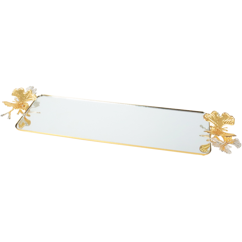 PLATEAU DECO MIRROIR POIGNEE PAPILLON 50X13 CM MODELE OR