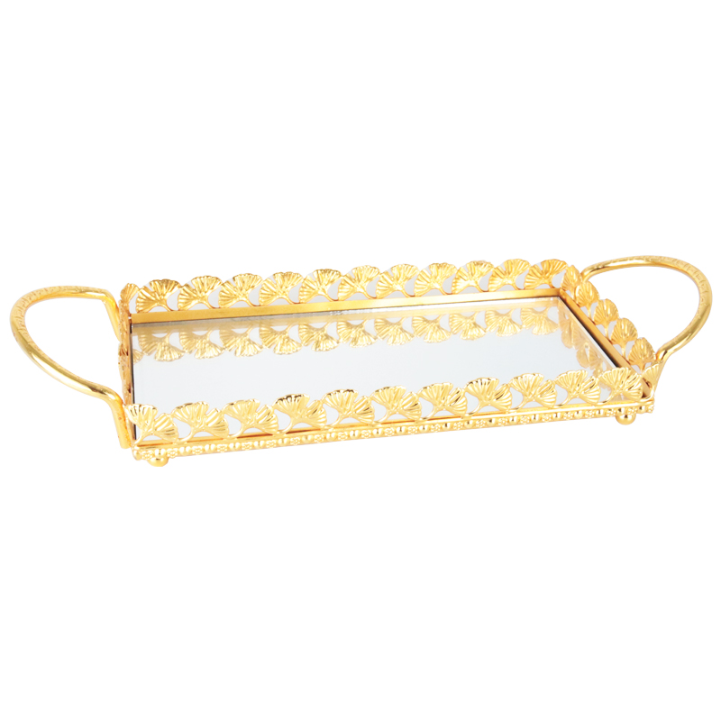PLATEAU DECO METAL AVEC MIRROIR 33X12 CM MODELE OR