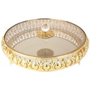 PLATEAU PRESENTOIR DECO METAL ROND AVEC COUVERCLE EN VERRE 33X7 CM MODELE OR