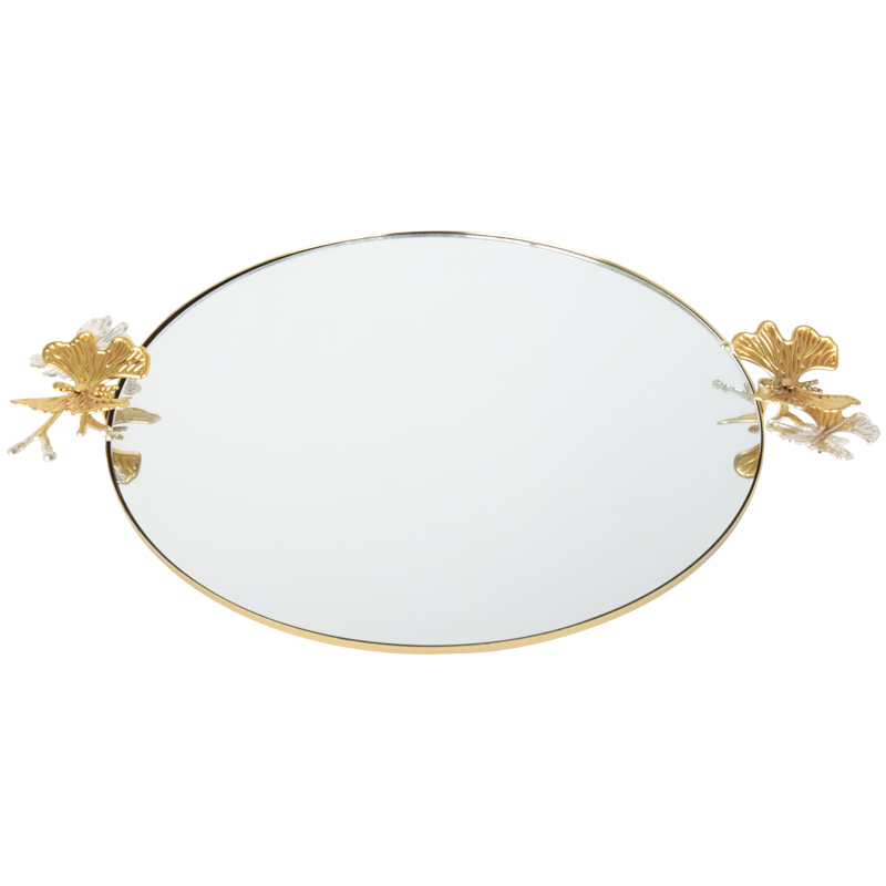 PLATEAU DECO MIRROIR POIGNEE PAPILLON 35 CM MODELE OR