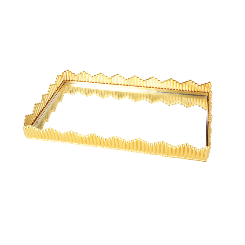 PLATEAU DECO METAL AVEC MIRROIR 30X18 CM MODELE OR