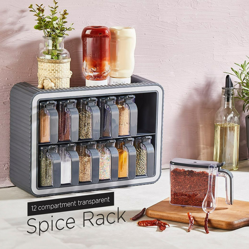 SET EPICE 12 PIECES AVEC SUPPORT MURAL (ADHESIF OU VICES) 33X23X15 CM PLASTIQUE COULEUR GRIS