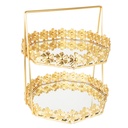 PRESENTOIR DECO METAL 2 NIVEAUX 25X25X30 CM MODELE OR